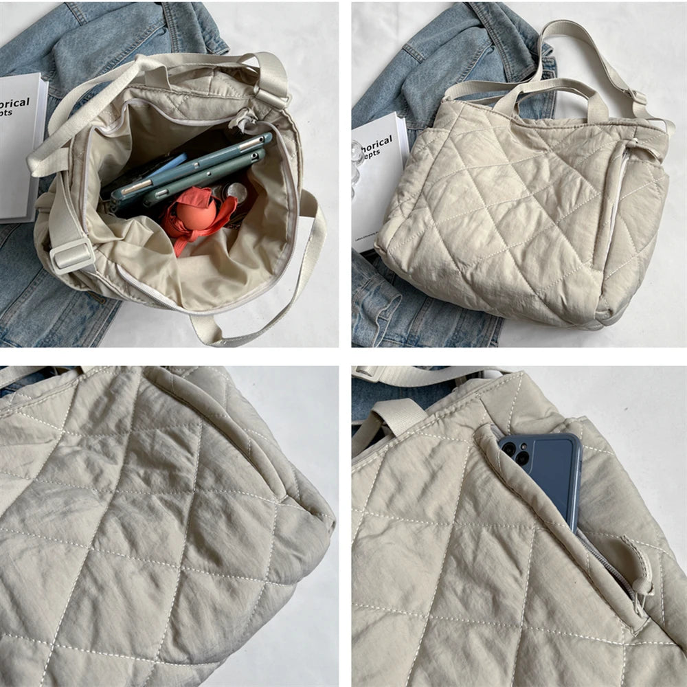 Winter Space Cotton Quilted Large Tote Shoulder Bags For Women
