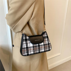 Small Plaid Shoulder Bag Woolen Fabric Winter Crossbody Handbag for Women