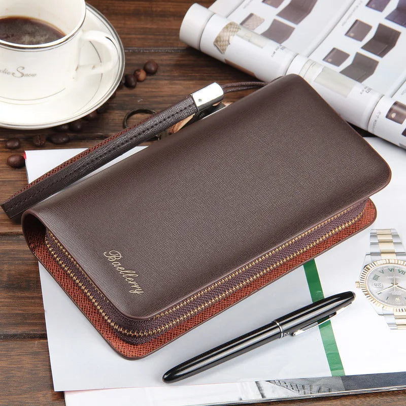 Men Clutch Wallets Double Zipper Mobile Phone Pouch Carteira