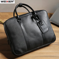 Men's Leather Briefcase Laptop Bag Tote Handbag