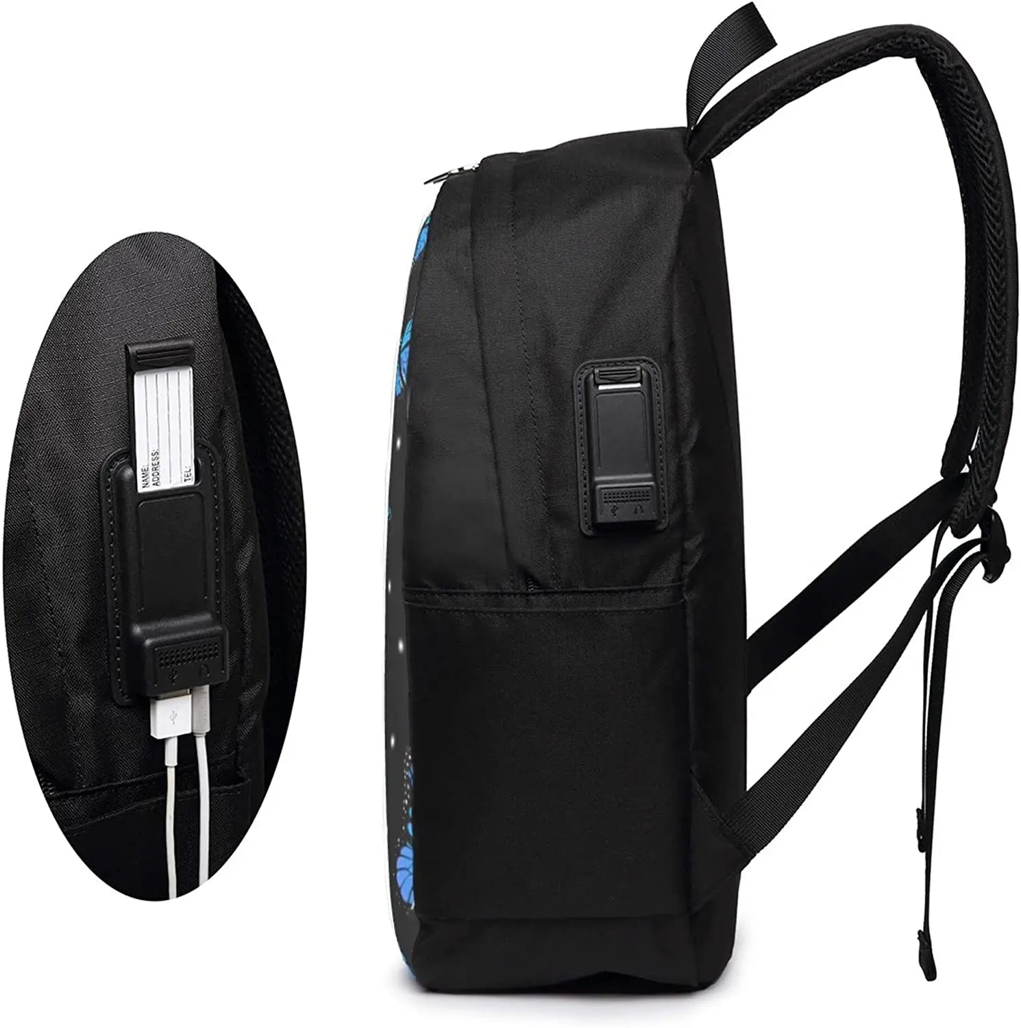 Butterflies Backpack Travel Laptop Bag USB Charging Port School Outdoor Sports