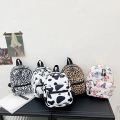 Butterflies Mini Backpack Women Girls Cow Print Zipper Nylon Adjustable S