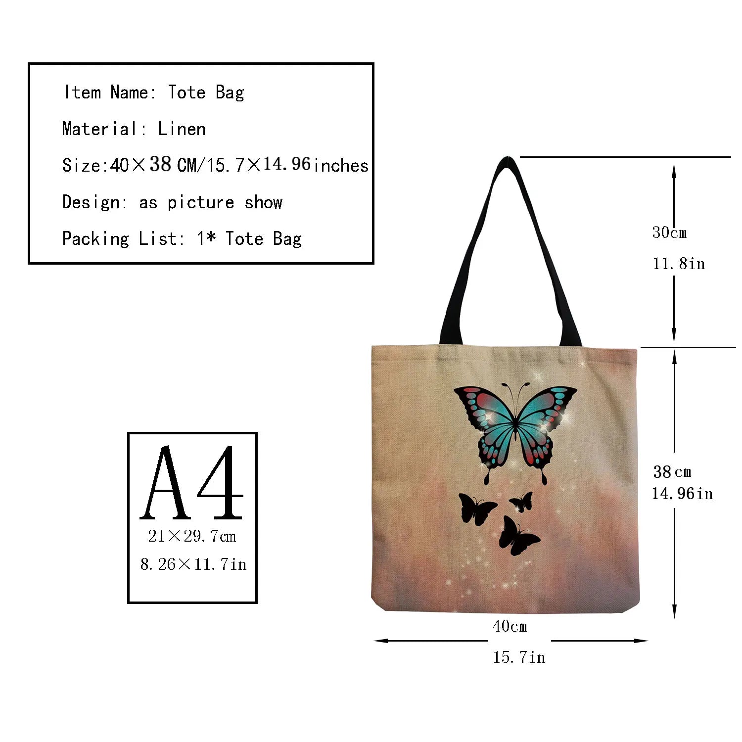 Butterfly Animal Printed Women Shoulder Handbags High Capacity Foldable Shopping