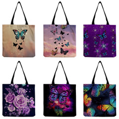 Butterfly Animal Printed Women Shoulder Handbags High Capacity Foldable Shopping