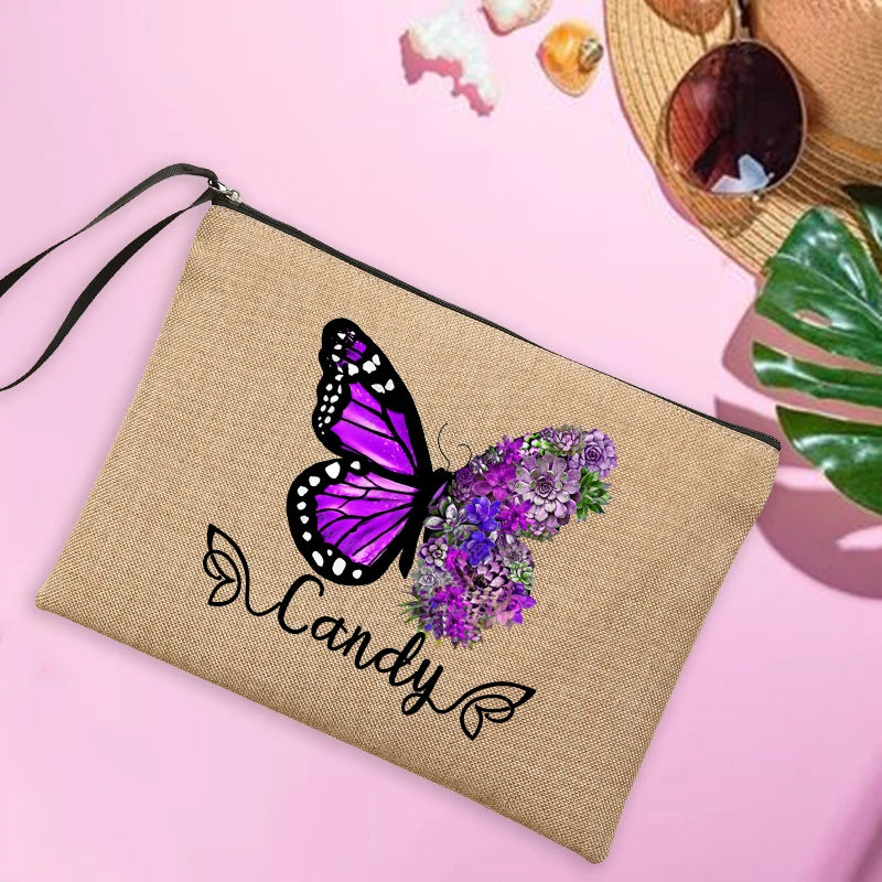 Butterfly Name Makeup Bag Personalised Travel Clutch Beach Sunglasses Pouches