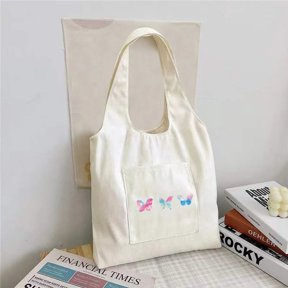 Butterfly Print Canvas Vest Bag Women's Casual Shoulder Bag