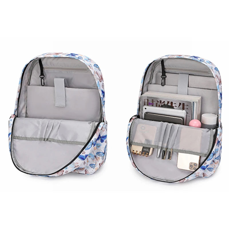 Butterfly Print Women's Nylon Backpack Animal Printing School Bags