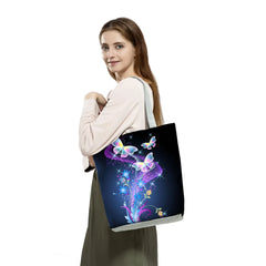 Butterfly Printed Handbags Animal Portable High Capacity Foldable Shopping Bag E
