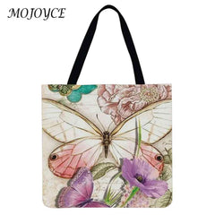 Butterfly Flower Linen Bag