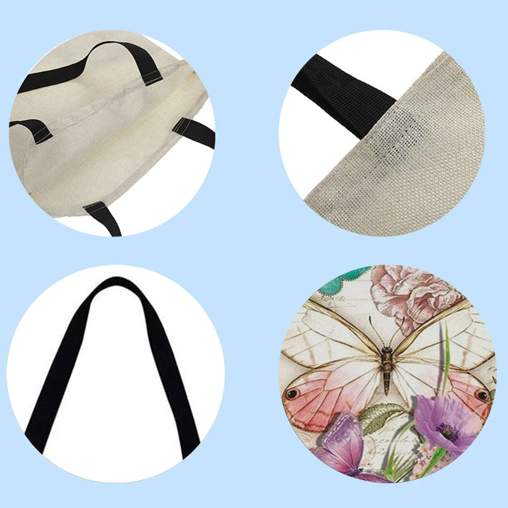 Butterfly Flower Linen Bag