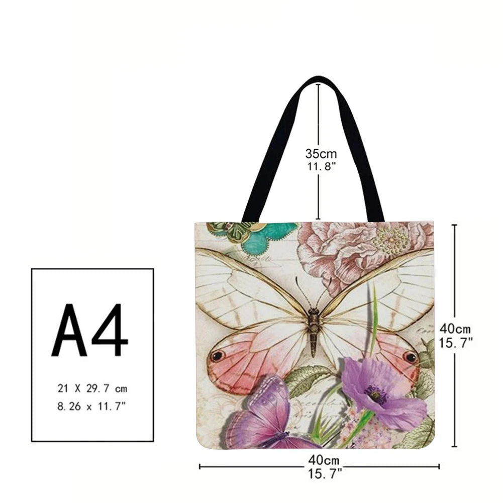 Butterfly Flower Linen Bag