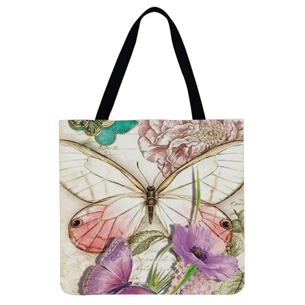 Butterfly Flower Linen Bag