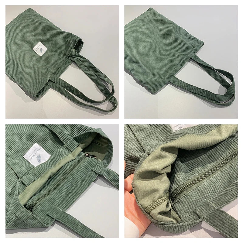 Buylor Female Corduroy Bag Shopping Canvas Shoulder Bags for Women Handbags