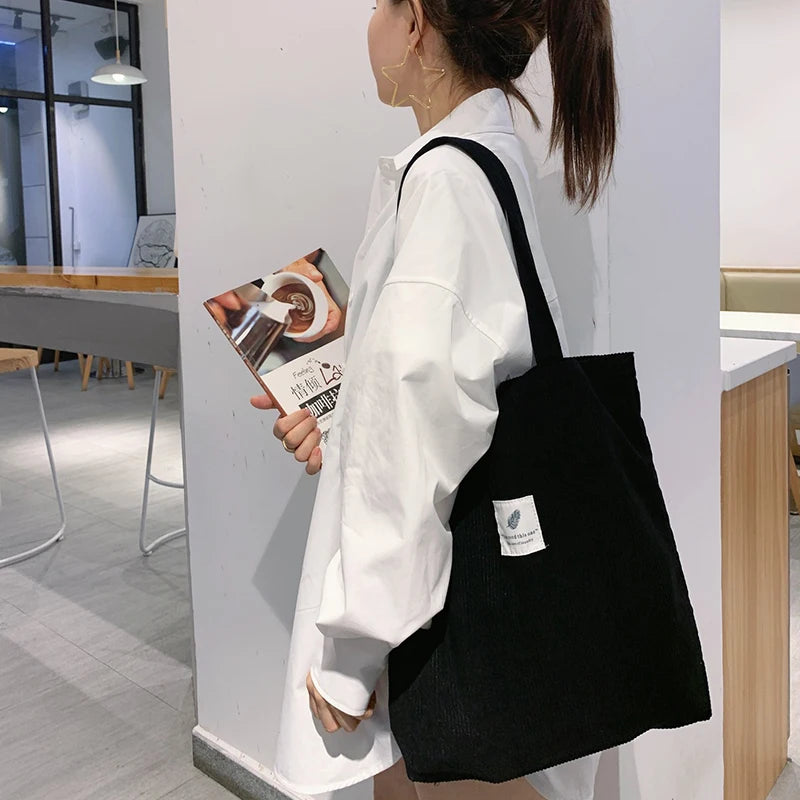 Buylor Female Corduroy Bag Shopping Canvas Shoulder Bags for Women Handbags