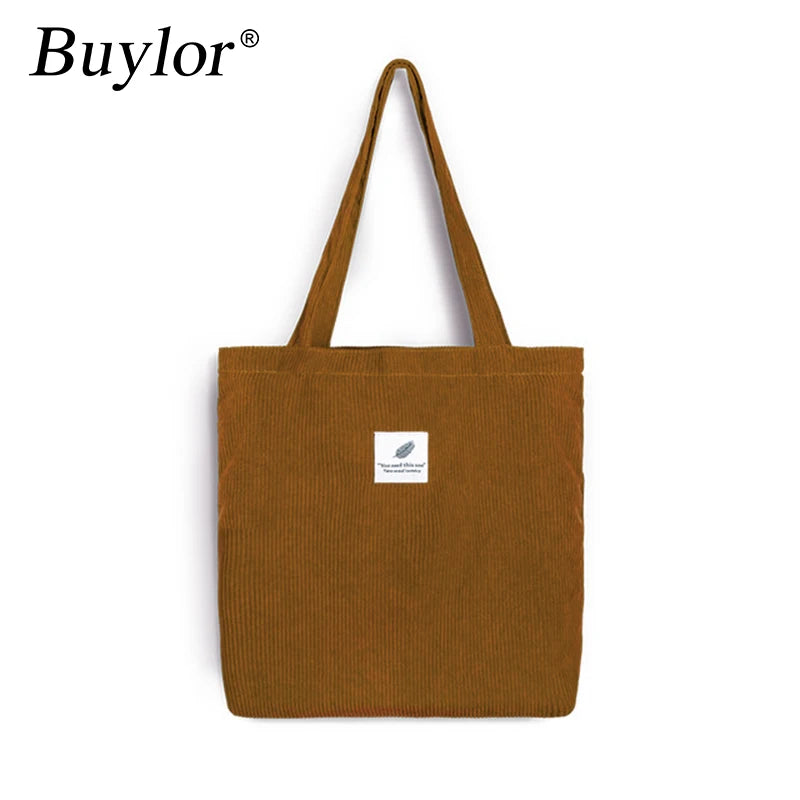 Buylor Female Corduroy Bag Shopping Canvas Shoulder Bags for Women Handbags