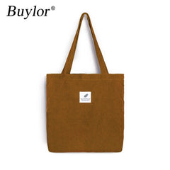 Buylor Female Corduroy Bag Shopping Canvas Shoulder Bags for Women Handbags