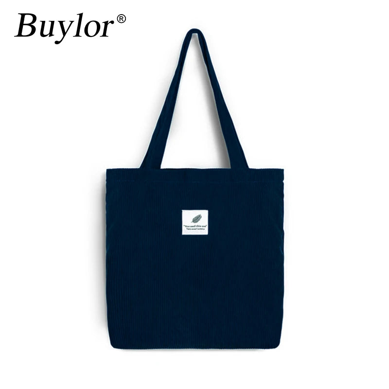 Buylor Female Corduroy Bag Shopping Canvas Shoulder Bags for Women Handbags