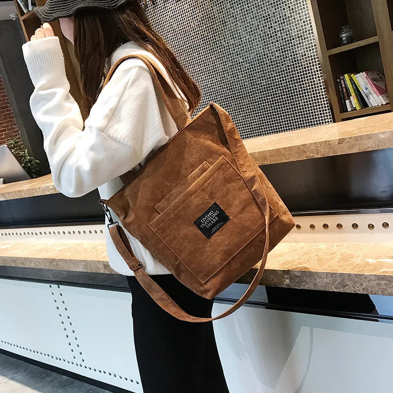 Buylor Crossbody Bag Corduroy Tote Bag Striped Cloth Shoulder Bag