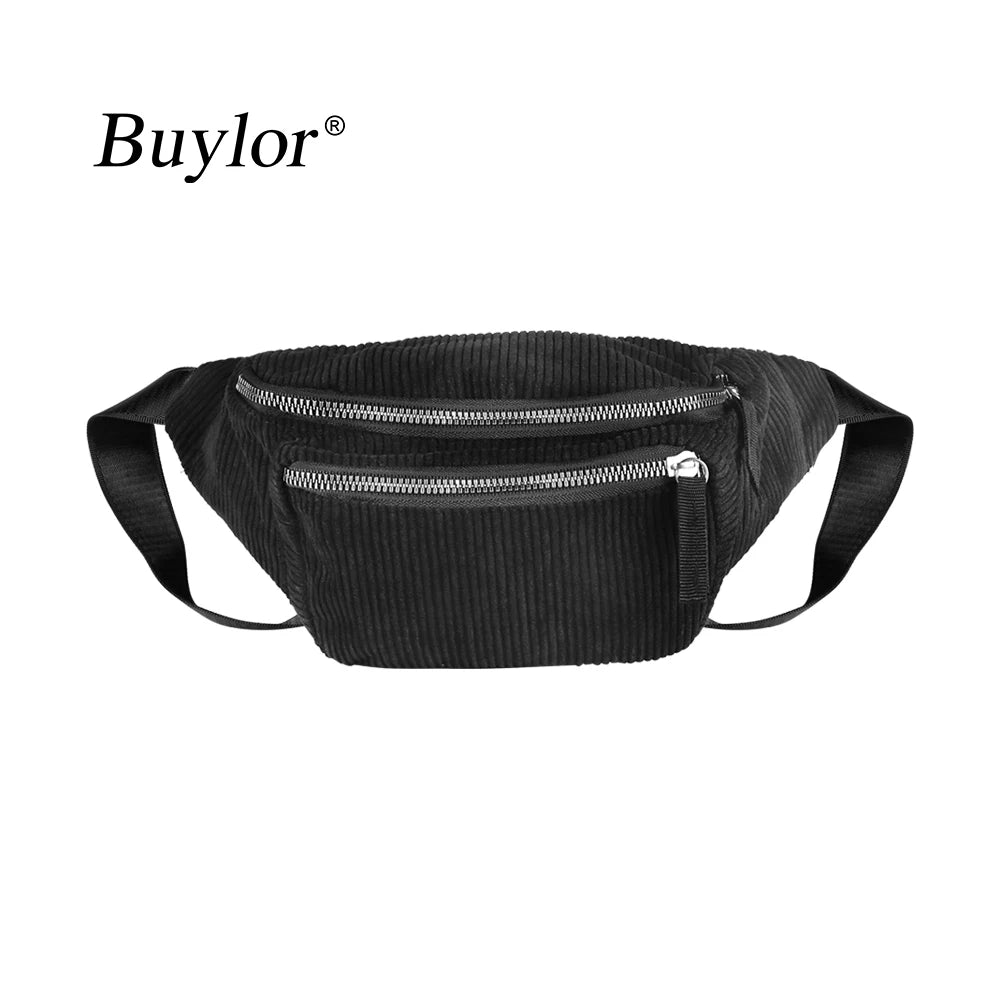 Corduroy Fanny Pack for Women Zipper Belt Bag