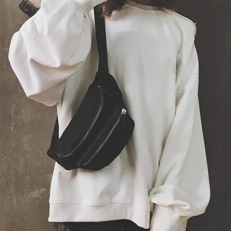 Corduroy Fanny Pack for Women Zipper Belt Bag