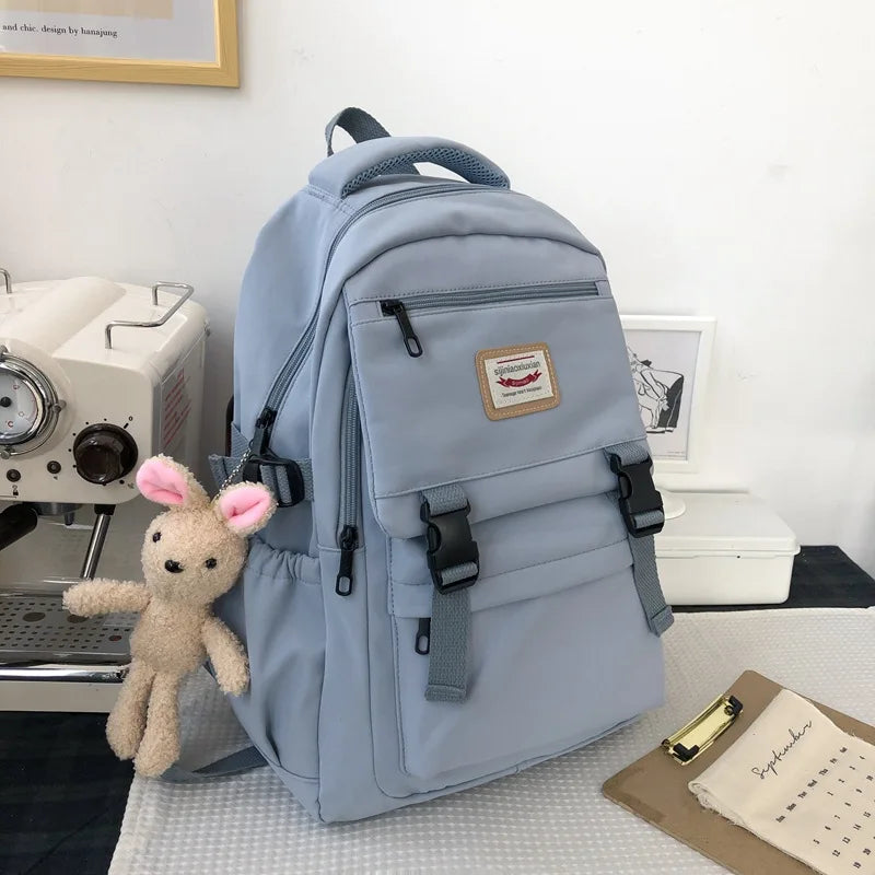 Nylon College Style Women Schoolbag Multilayer Travel Backpack