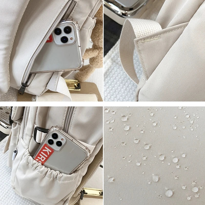 Nylon College Style Women Schoolbag Multilayer Travel Backpack