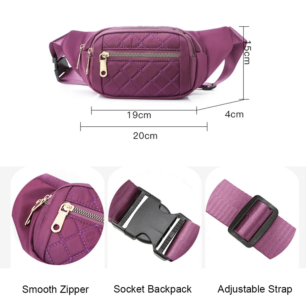Women Nylon Waist Bag Running Fanny Pack Waterproof Hip Bum