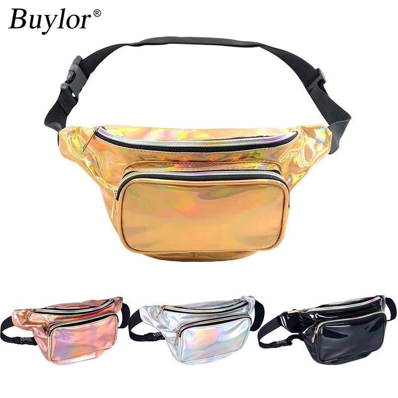 PVC Women Fanny Pack Waterproof Holographic Waist Bag for Travel