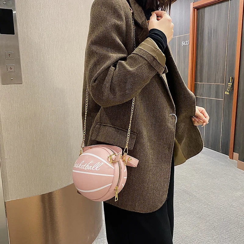 Crossbody Bag for Women Basketball Handbag Round Ball Purse Chains Tote