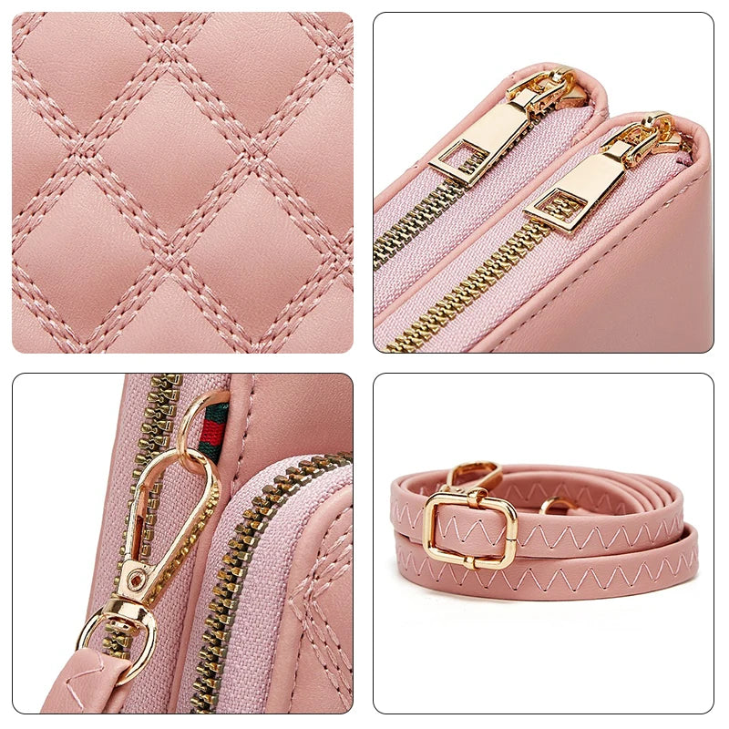 Buylor Soft Leather Cell Phone Purse Bag Women Diamond Lattice Wallet Strap