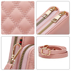 Buylor Soft Leather Cell Phone Purse Bag Women Diamond Lattice Wallet Strap