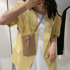 Buylor Summer Beach Bags Straw Crossbody Cell Phone Purse Tassel Shoulder Ba