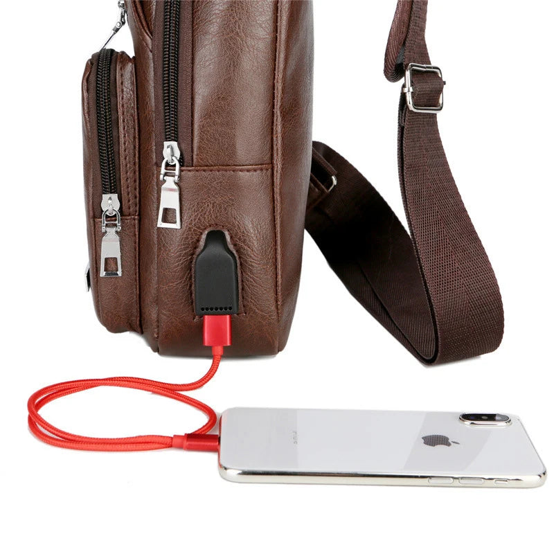 Buylor USB Charging Sports Chest Bag Casual Shoulder Bag for Women Men