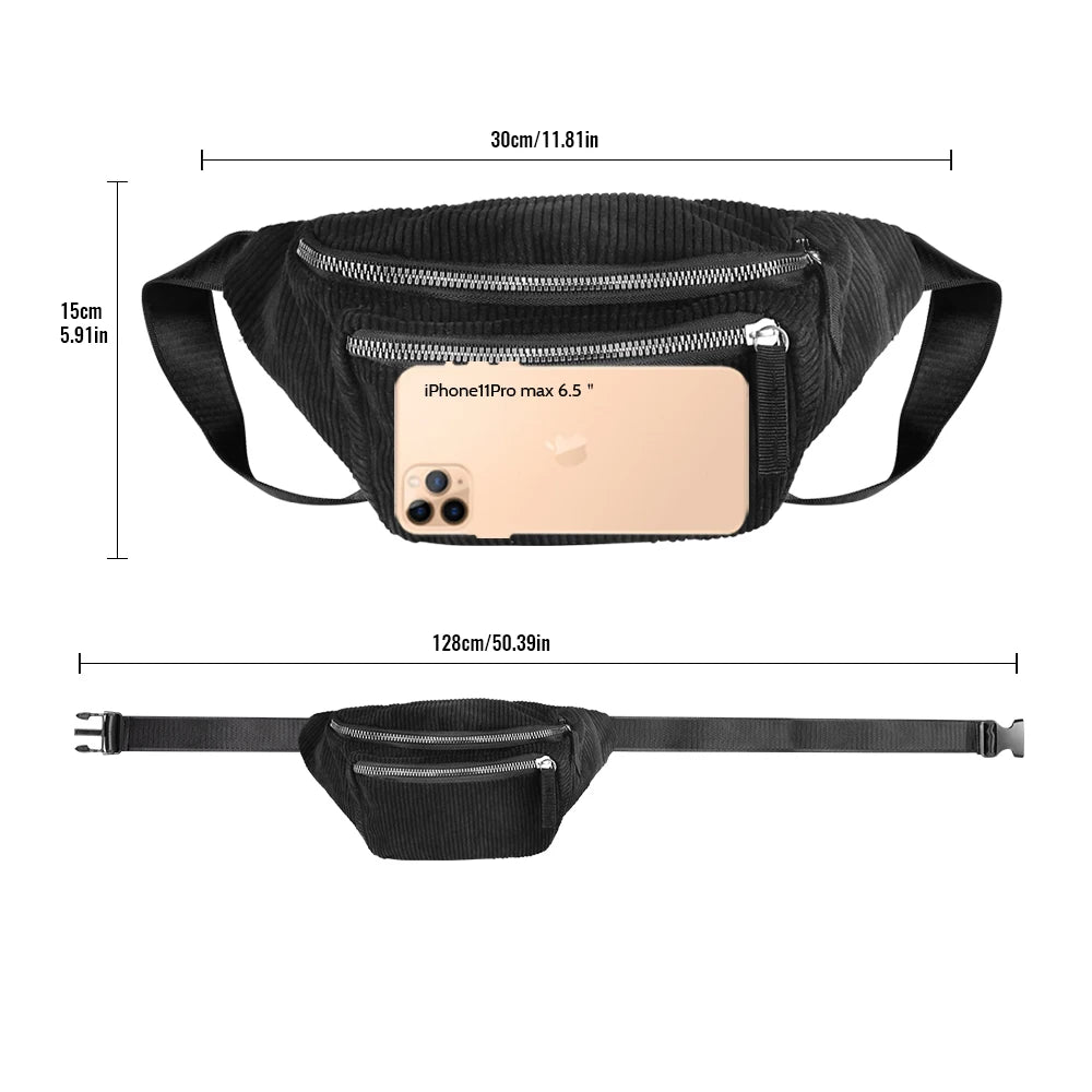Corduroy Waist Pack Fanny Pack For Women Phone Pouch Travel Bag