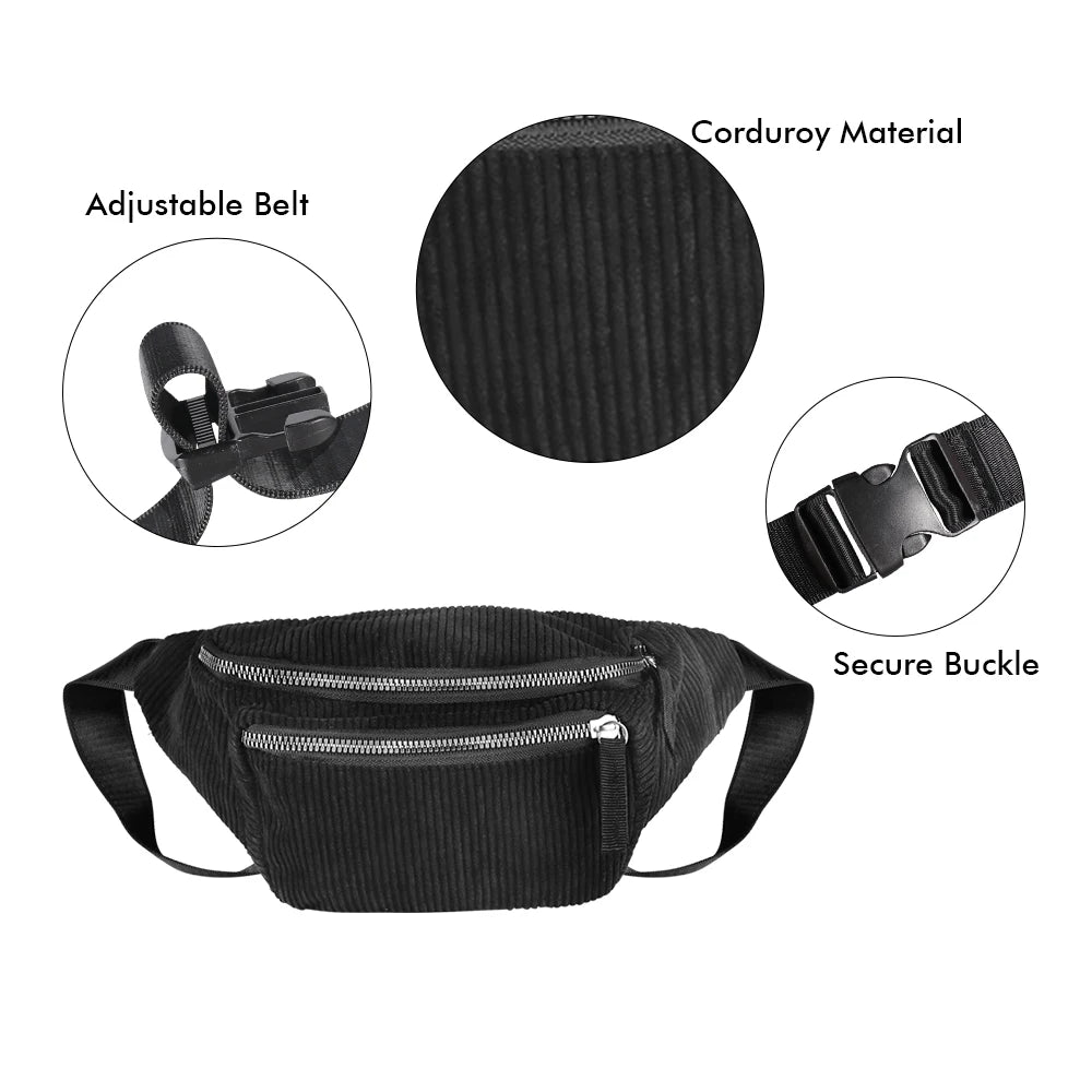 Corduroy Waist Pack Fanny Pack For Women Phone Pouch Travel Bag