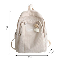 Corduroy Backpack Stripe Schoolbag for Teenager Girls Boys