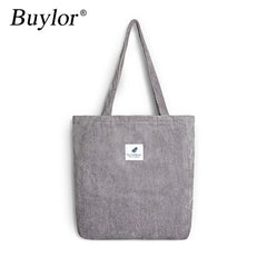 Buylor Shoulder Bag Corduroy Tote Bag Female Canvas Eco Reusable Bag