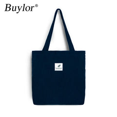 Buylor Shoulder Bag Corduroy Tote Bag Female Canvas Eco Reusable Bag