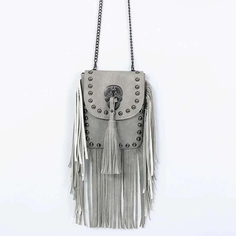 Square Flap Bag Crossbody Rivet Tassel Chain PU Leather