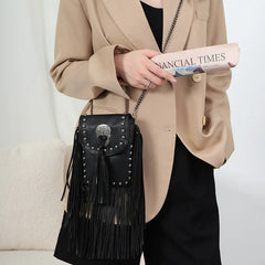 Square Flap Bag Crossbody Rivet Tassel Chain PU Leather
