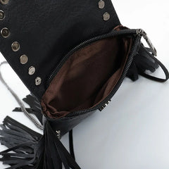 Square Flap Bag Crossbody Rivet Tassel Chain PU Leather