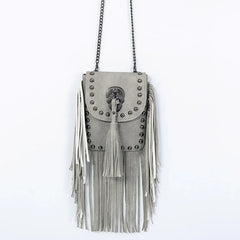 Square Flap Bag Crossbody Rivet Tassel Chain PU Leather