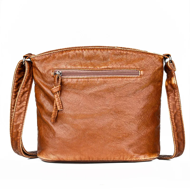 Vintage Women Crossbody Bag Washed Leather Handbags PU Leather Shoulder Bag