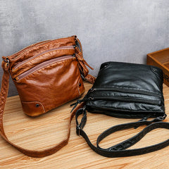 Vintage Women Crossbody Bag Washed Leather Handbags PU Leather Shoulder Bag