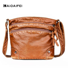 Vintage Women Crossbody Bag Washed Leather Handbags PU Leather Shoulder Bag