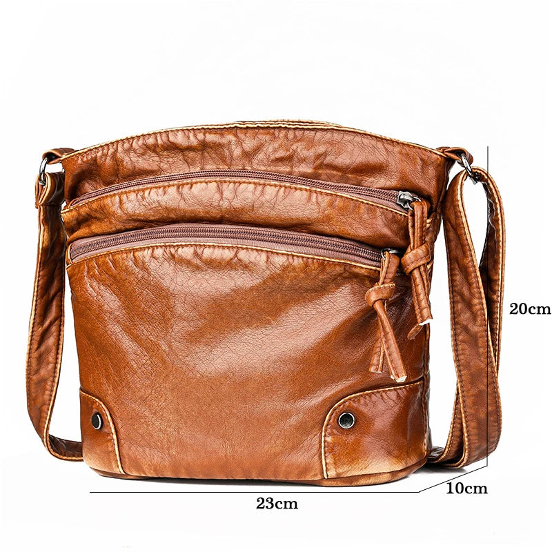Vintage Women Crossbody Bag Washed Leather Handbags PU Leather Shoulder Bag