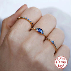 925 Silver Rectangle Zircon Wedding Ring for Lovers