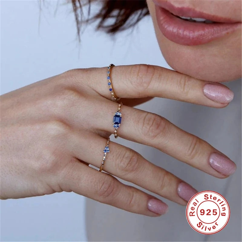 925 Silver Rectangle Zircon Wedding Ring for Lovers