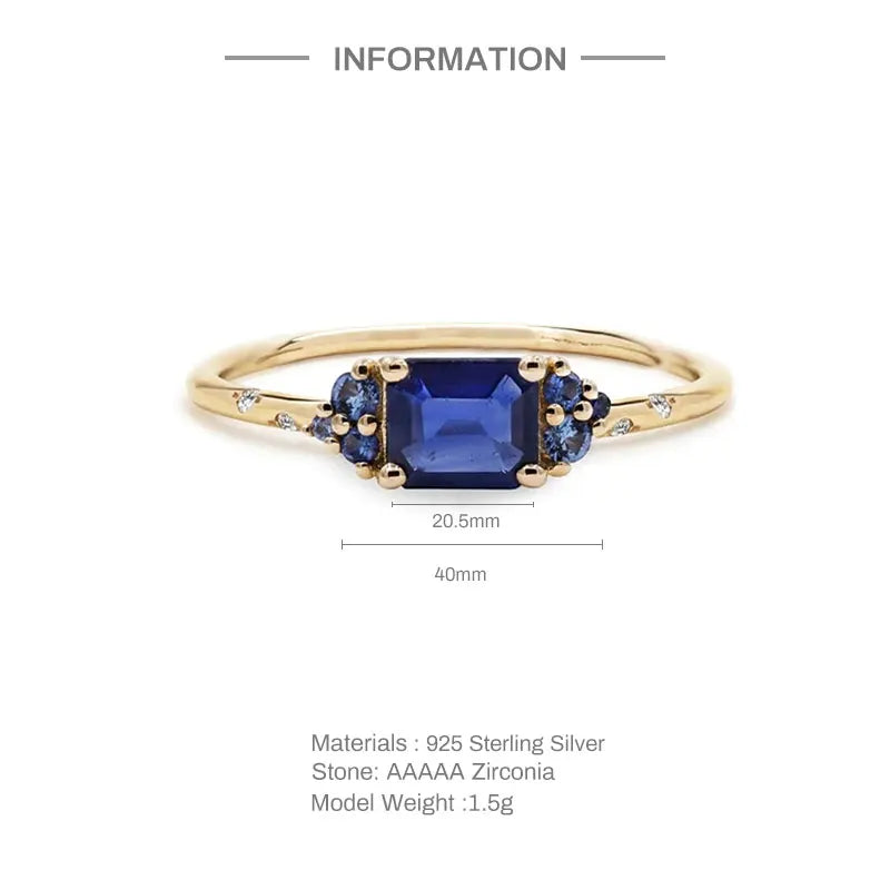 925 Silver Rectangle Zircon Wedding Ring for Lovers