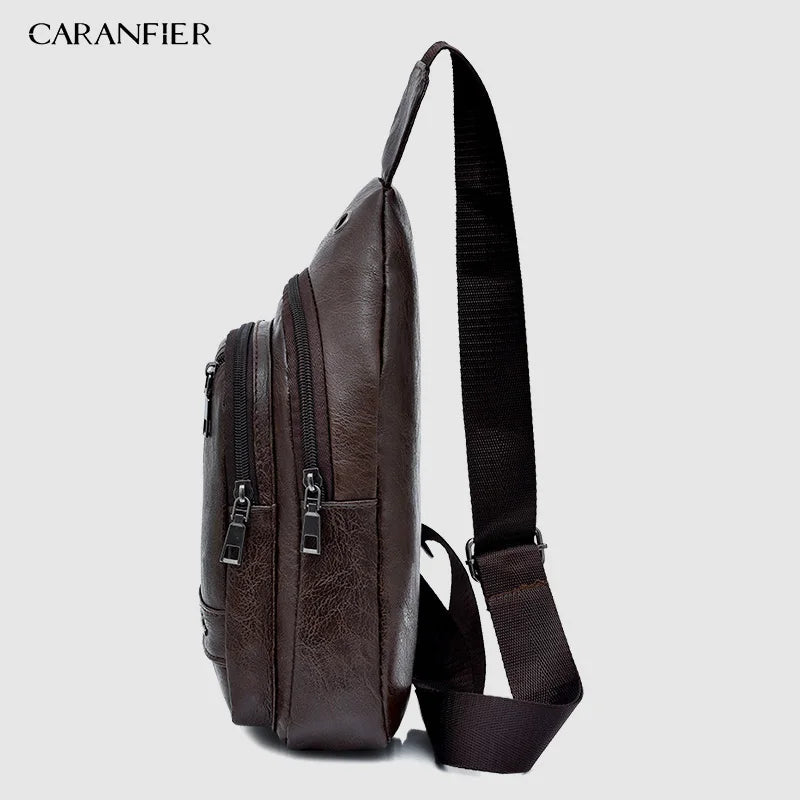Waterproof PU Shoulder Bag Men'S Charging Bag USB Chest Bag Messenger Bag